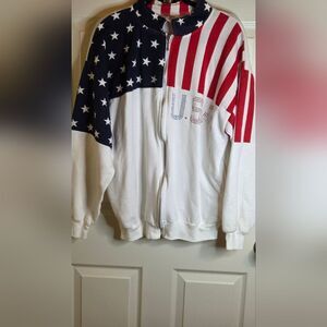 ESY L USA Flag Stars Stripes Full Zip Fleece Made In USA Pockets Men Sweatshirt
